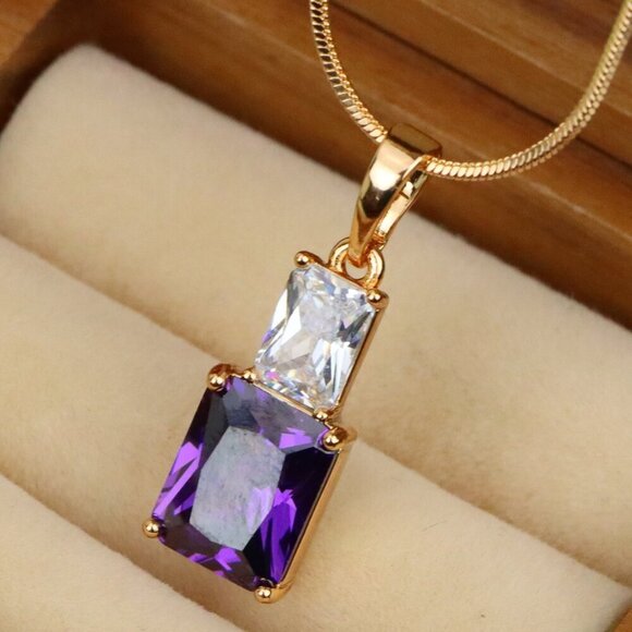 "Elegant Purple Pendant with Gold-Plated Finish – Luxe & Vibrant Style, XPPT1810 - Picture 1 of 13